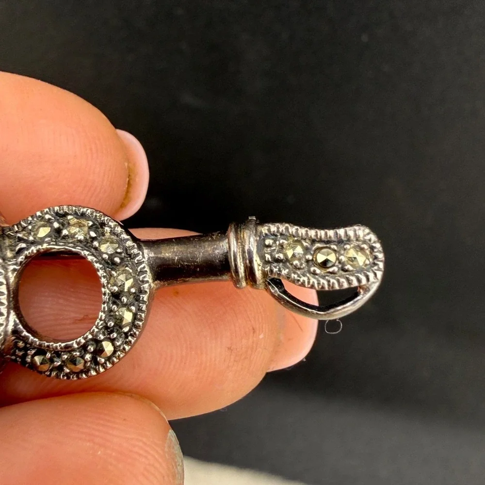 Vintage Sterling Silver Brooch Marcasite Equestrian Hunt Bar